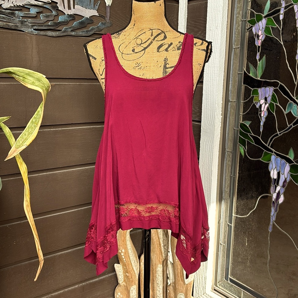 Free People Wine Lace Panel Tunic